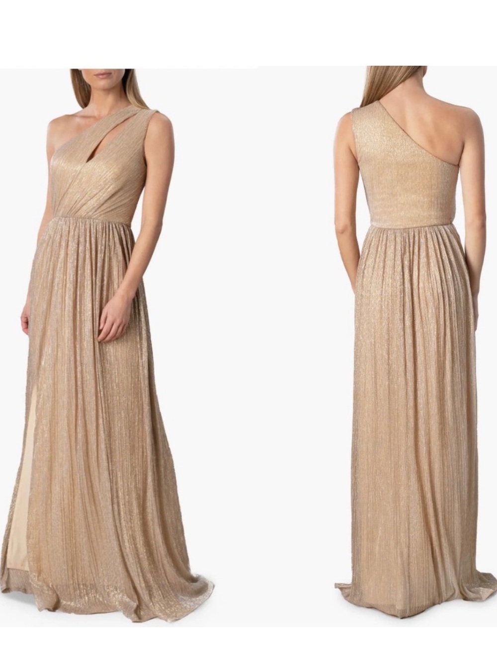 Dress the Population One-Shoulder Gold Metallic Gown